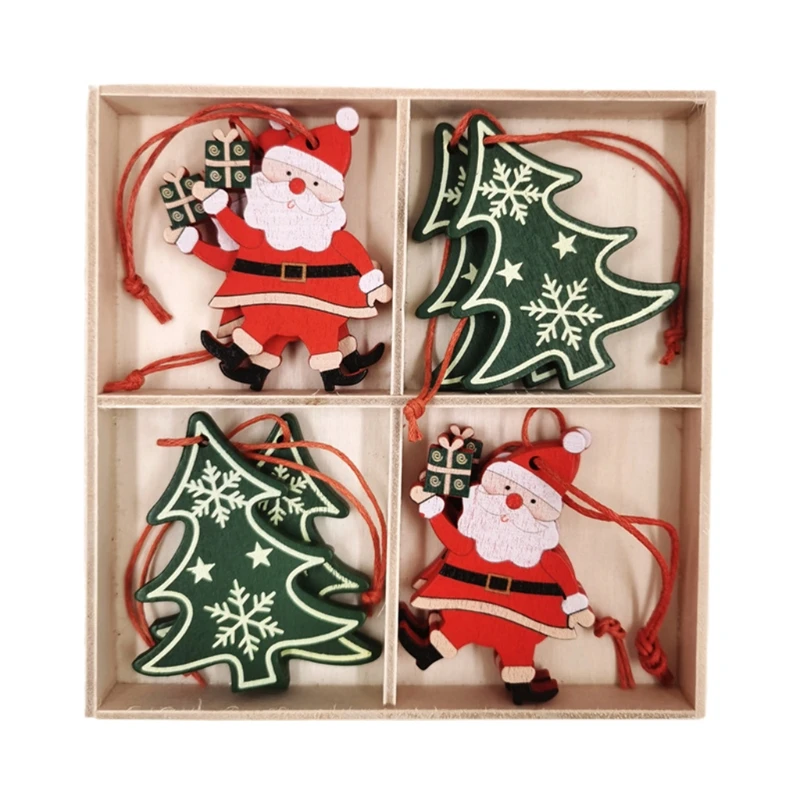 

8 Pieces Christmas Ornaments Bundle Slices Crafts Xmas Tree Wooden Pendant Hanging Tags Decorations Classic Pattern N1HF
