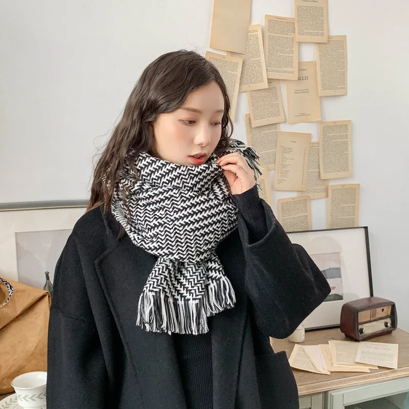 Женский зимний шарф 2019 теплые шерстяные шарфы кашемировые повседневные в клетку