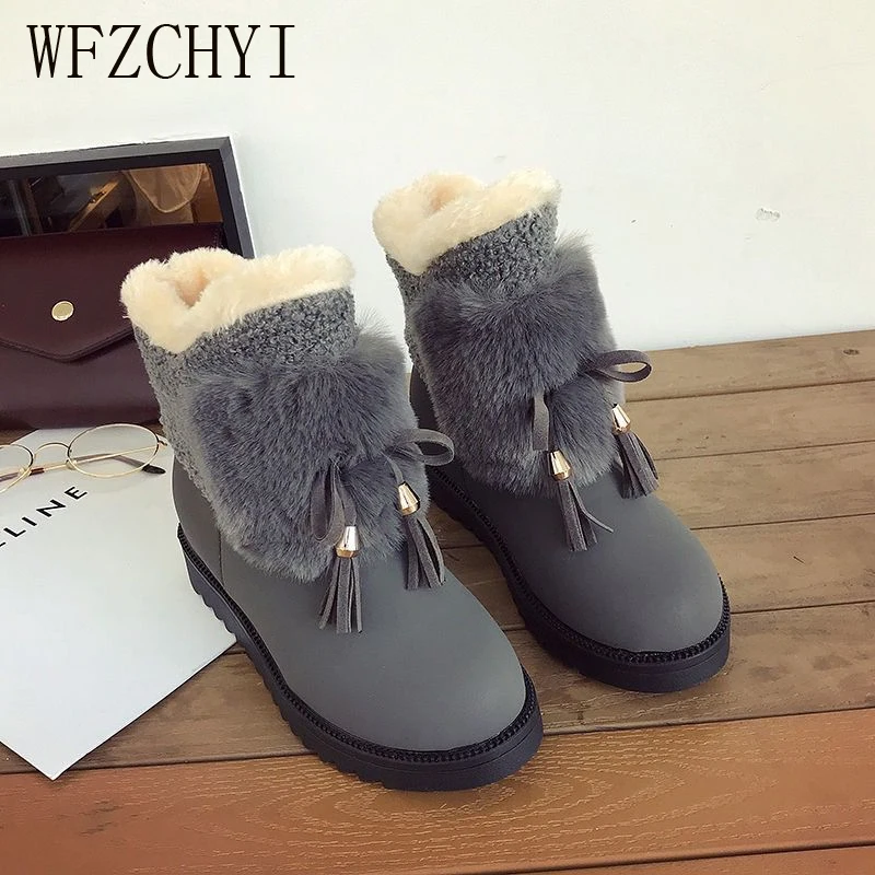 Зимние сапоги женская зимняя обувь без застежки с бахромой и искусственным мехом