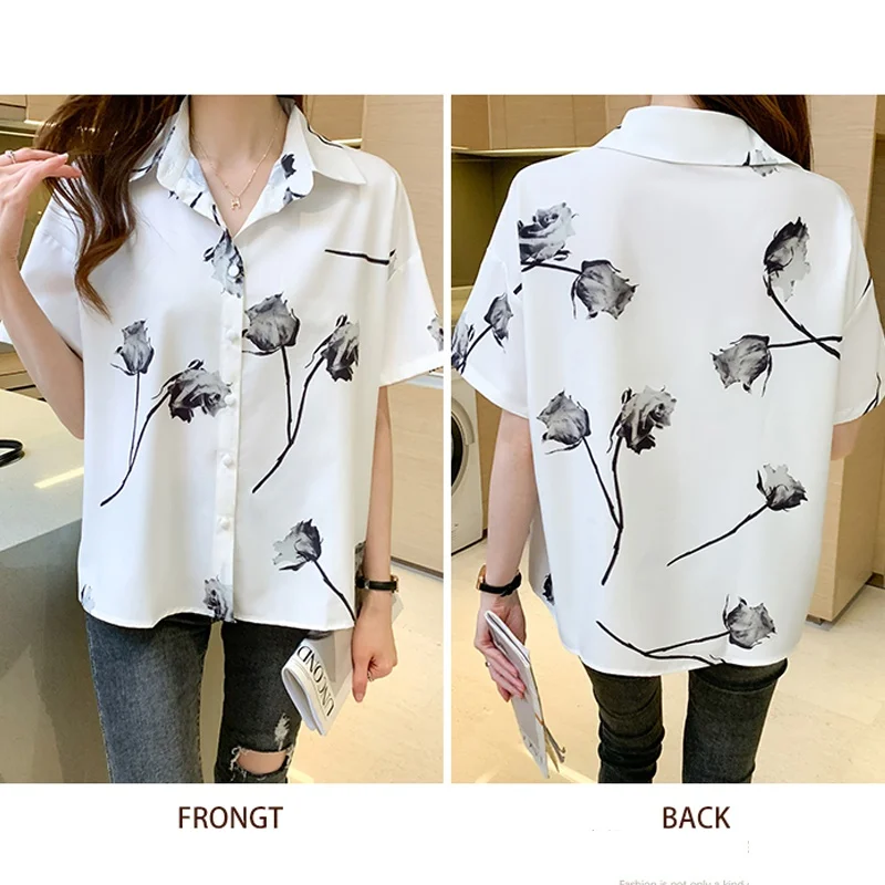 

Женская шифоновая рубашка с коротким рукавом, с принтом