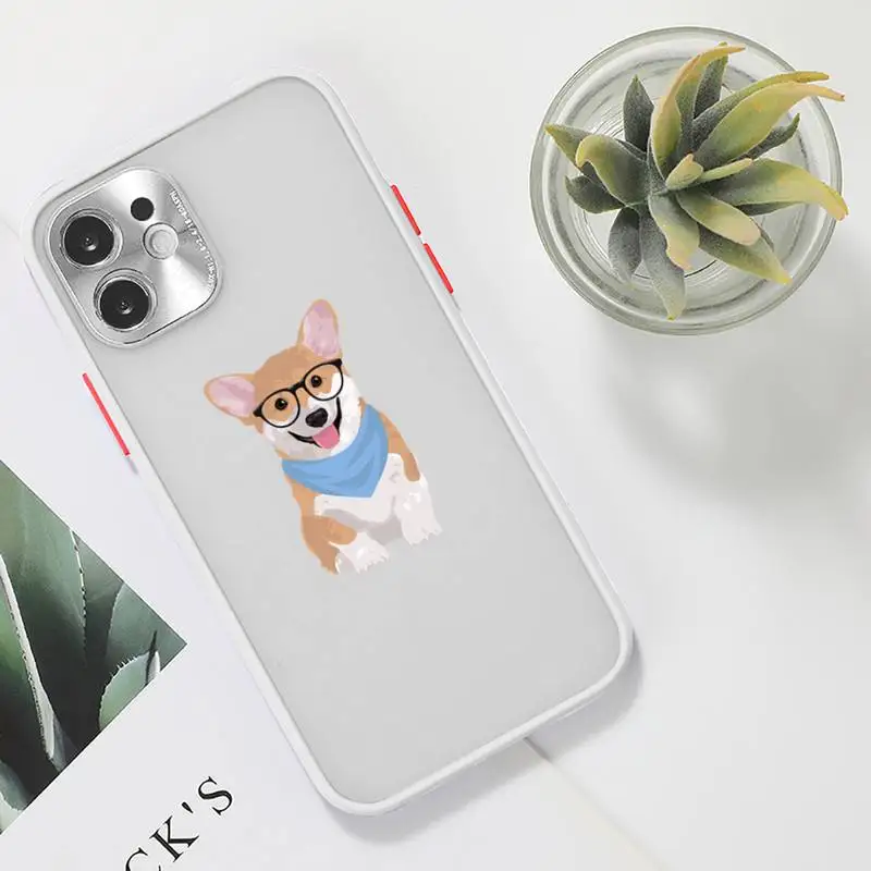 

Corgi Phone Case For iPhone 12 11 Mini Pro XR XS Max 7 8 Plus X Matte transparent White Cover