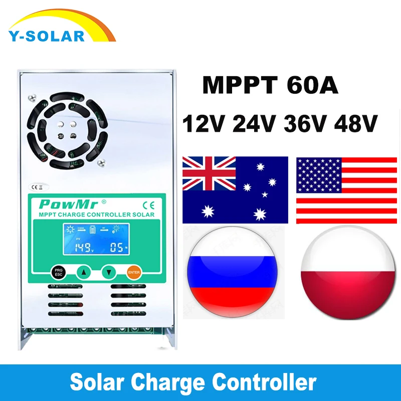 Портативный Контроллер заряда солнечной батареи MPPT 60 А 12 В 24 36 48 автоматический