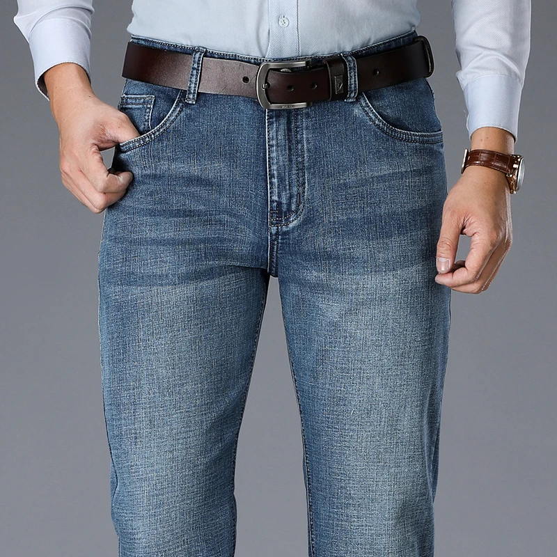 Brand blue gray black stretch men's jeans 2020 classic youth slim straight street grinding white craft fashion long pants | Мужская