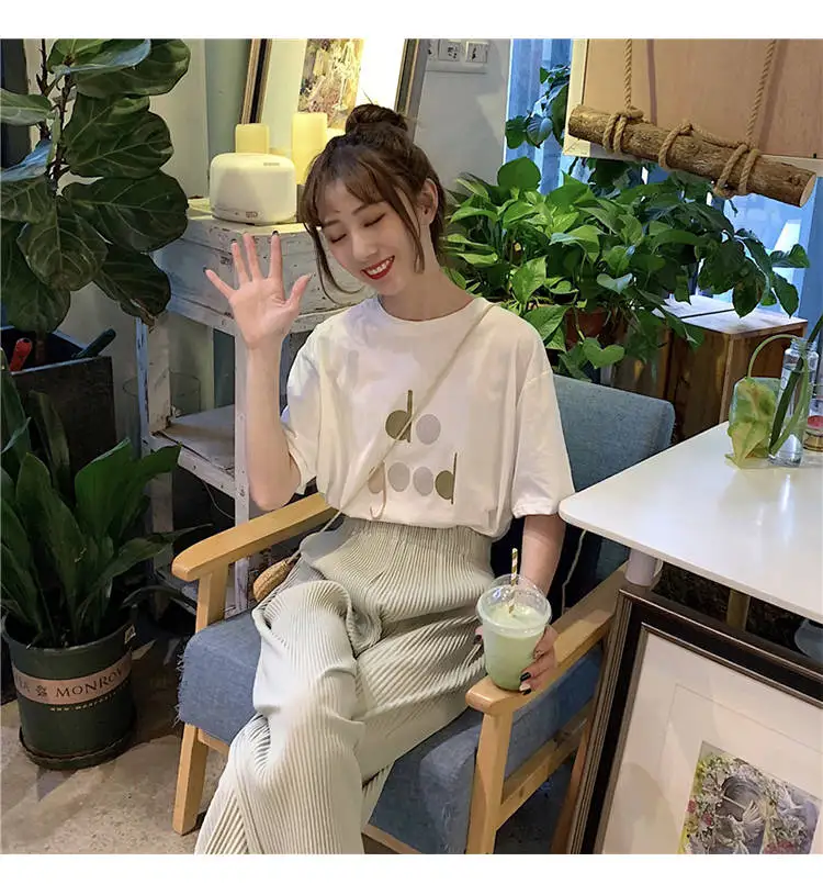 Женская футболка из двух предметов для студенток Новинка лета 2020 Корейская с