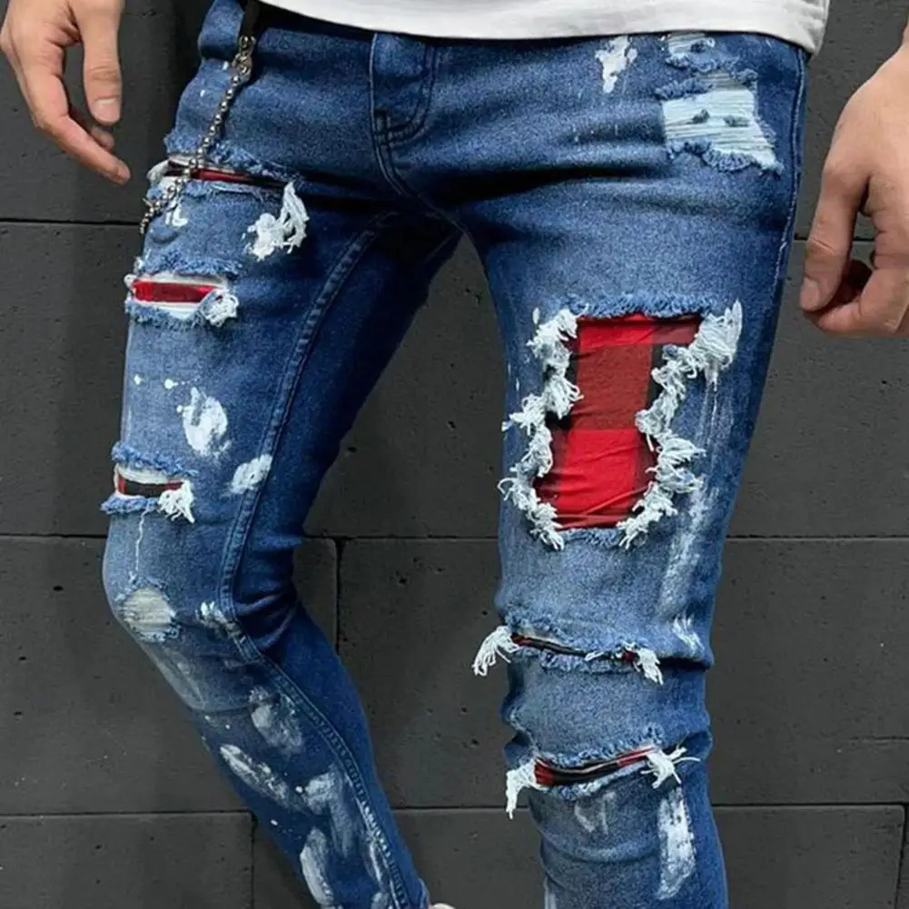 

2021 New Fashion Men's Slim-Fit Ripped Jeans Men's Painted Jeans Patch Beggar Pants Jumbo Men's Hip Hop Pants Size S-3XL