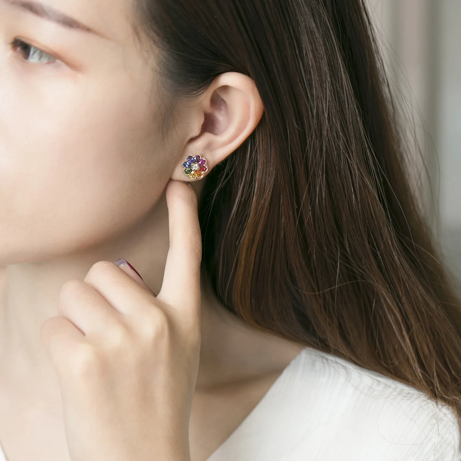 

Rainbow Gem Earrings for Women Zircon Diamond Wedding Jewelry 14K Gold Color Pendant Stone Piercing Stud Earrings Ear Nails Gift