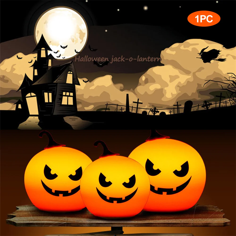

Halloween Pumpkin Night Light Silicone Telepathy Cute Pumpkin Kids Color Changing LED Nursery Night Lamp Party Halloween Decor