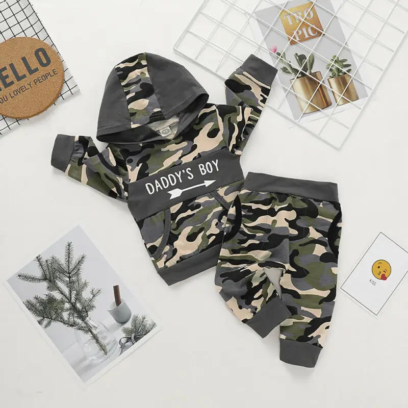 

CANIS Autumn Spring Camouflage Infant Baby Boys Clothes Long Sleeve Hooded Sweatshirt+Long Pants Outfit