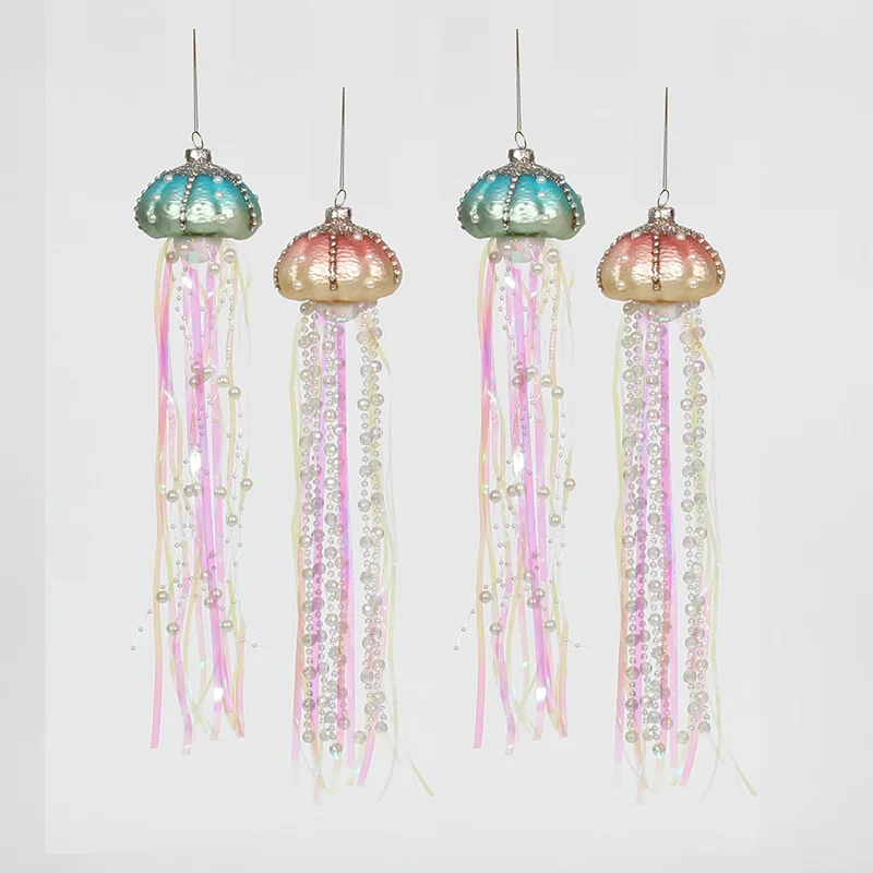 

4Pcs/Set Blue Pink Jellyfish Pearl Hanging Ornament Creative Christmas Tree Pendant Xmas Home Decor Children Girls Birthday Gift