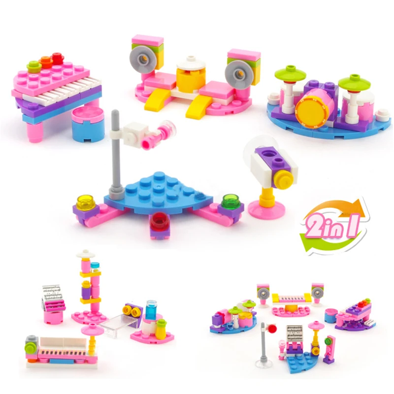 

6Style/Set Girls Princess Mini Piano Drum Rack Model Building Blocks Children DIY Play House Bricks Enlightenment Toys Kids Gift