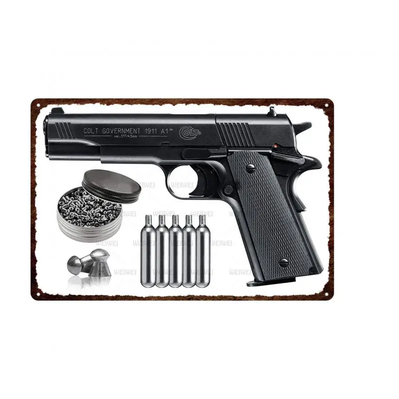 

Metal Handgun 4U Umarex Colt Government 1911 A1 Co2 Semi Auto Air Pistol Pellets Airgun Metal Wall Plate Tin Sign Poster Plaque