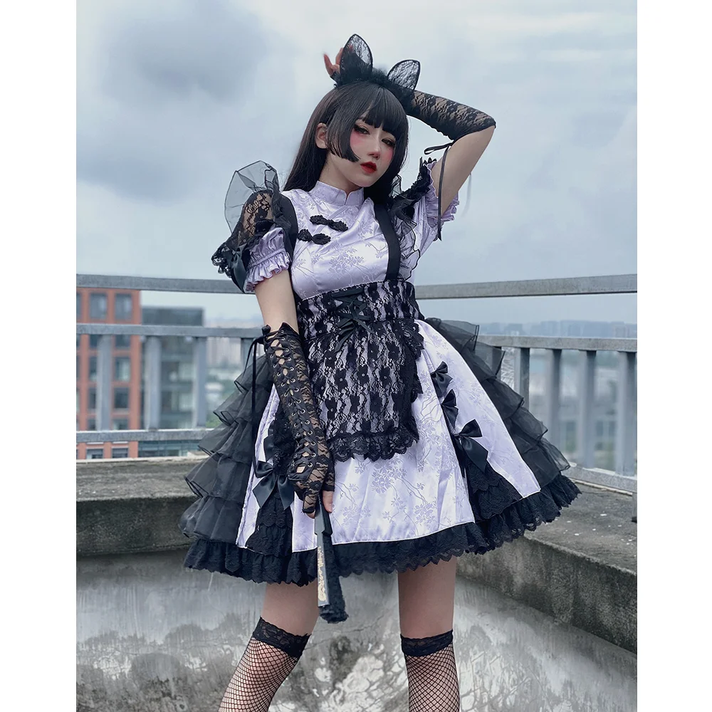 Милое Чонсам в китайском стиле серия с кошками летняя новая модель дворец Милая