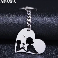 2022 fashion love heart mum and boy stainless steel keyrings for women silver color key chain jewelry llaveros para mujer nk3111
