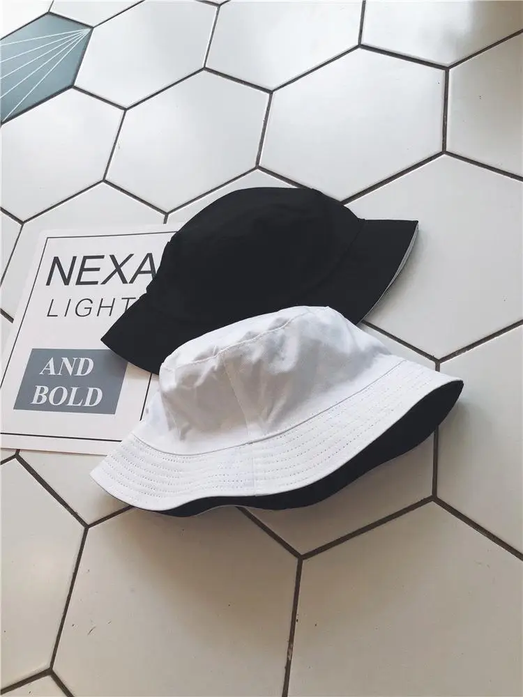 

Cute Chic Bucket Hat Graffiti printing Cap Double-sided Foldable Cotton Brim All-match Women Sun Sha