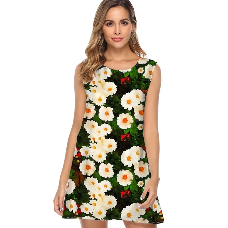 Women Loose Dress 2019 Vintage Camera Flowers Power Garden Boho Beach Vestidos Sleeveless O Neck Summer Mini Chiffon |