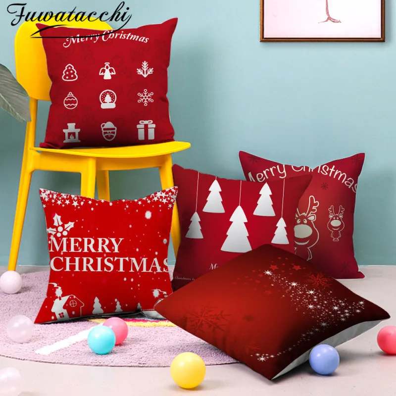 

Fuwatacchi Merry Christmas Gift Cushion Cover Polyester Printed Throw Pillow Covers for Home Sofa Decor Pillowcases Funda Cojin
