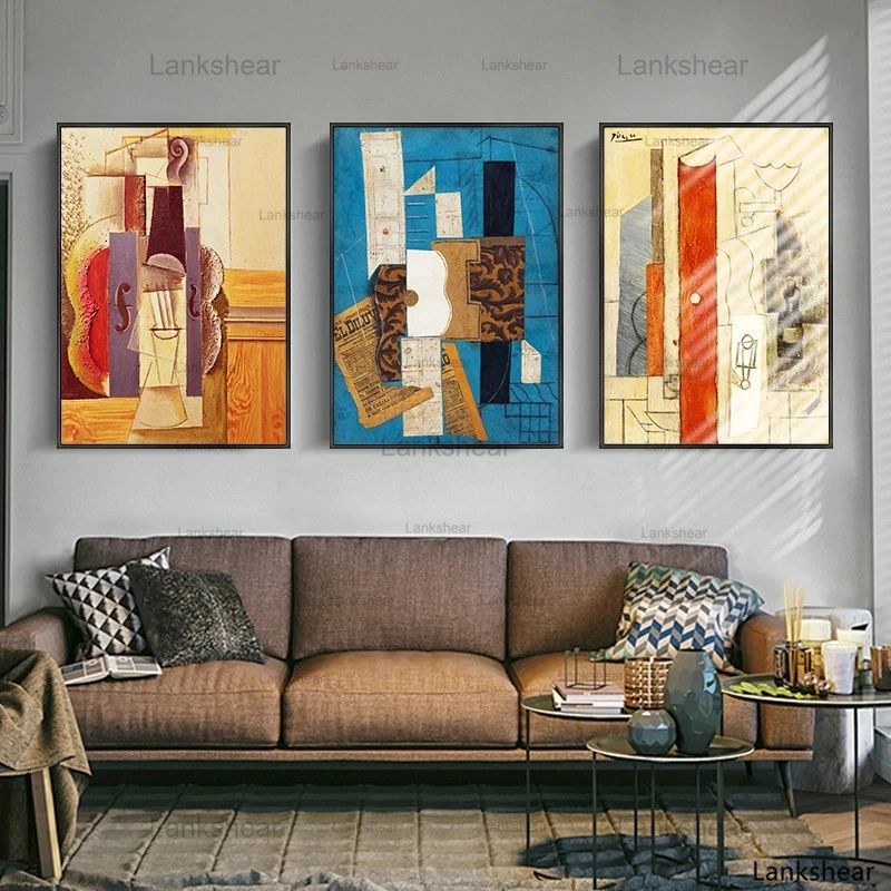 

Nordic Decorative Abstract Violin Wall Art Canvas Painting Prints Picasso master Posters for Living Room Morden Home Decor