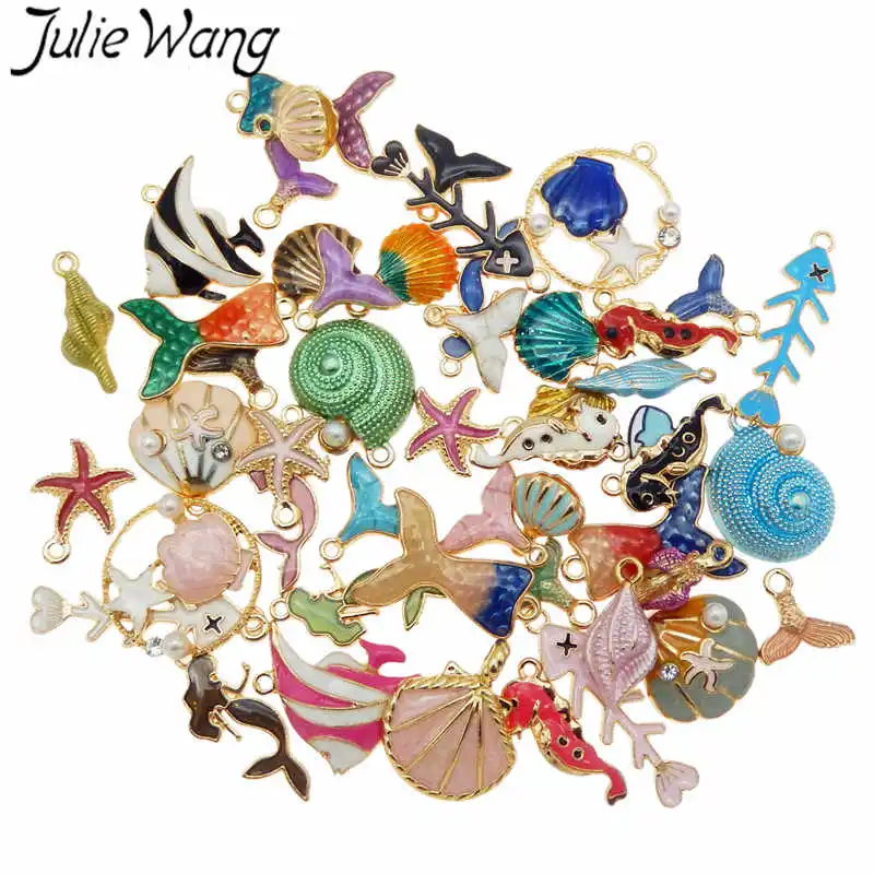 Julie Wang 10 шт. эмалированные подвески для океанского организма сплав случайный
