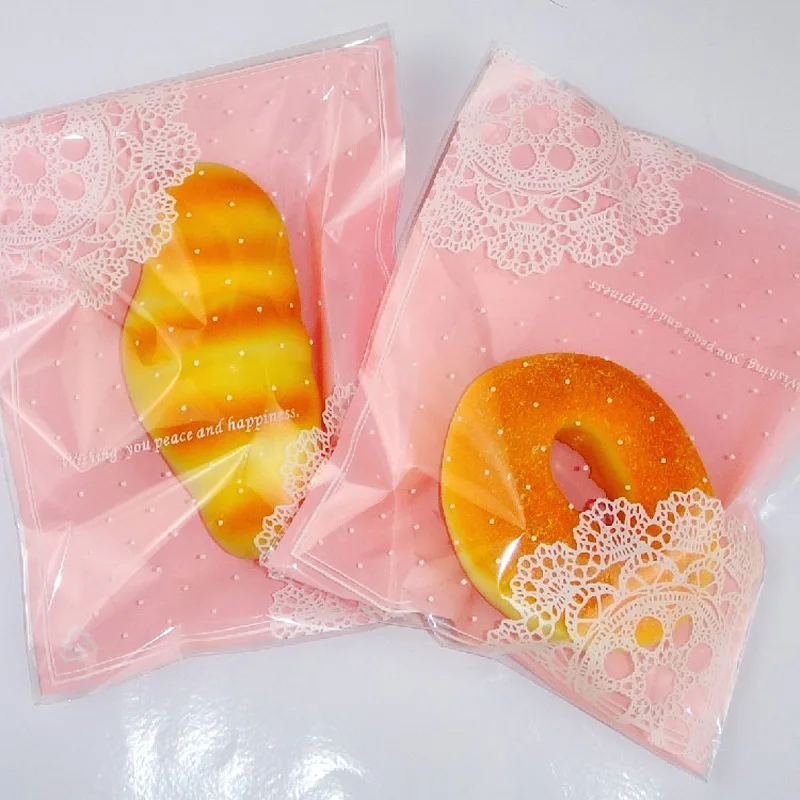 

100 шт. милые розовые кружевные пластиковые пакеты, самоклеящиеся пакеты для конфет и печенья, свадебные сумочки для сувениров, пакеты для уп...