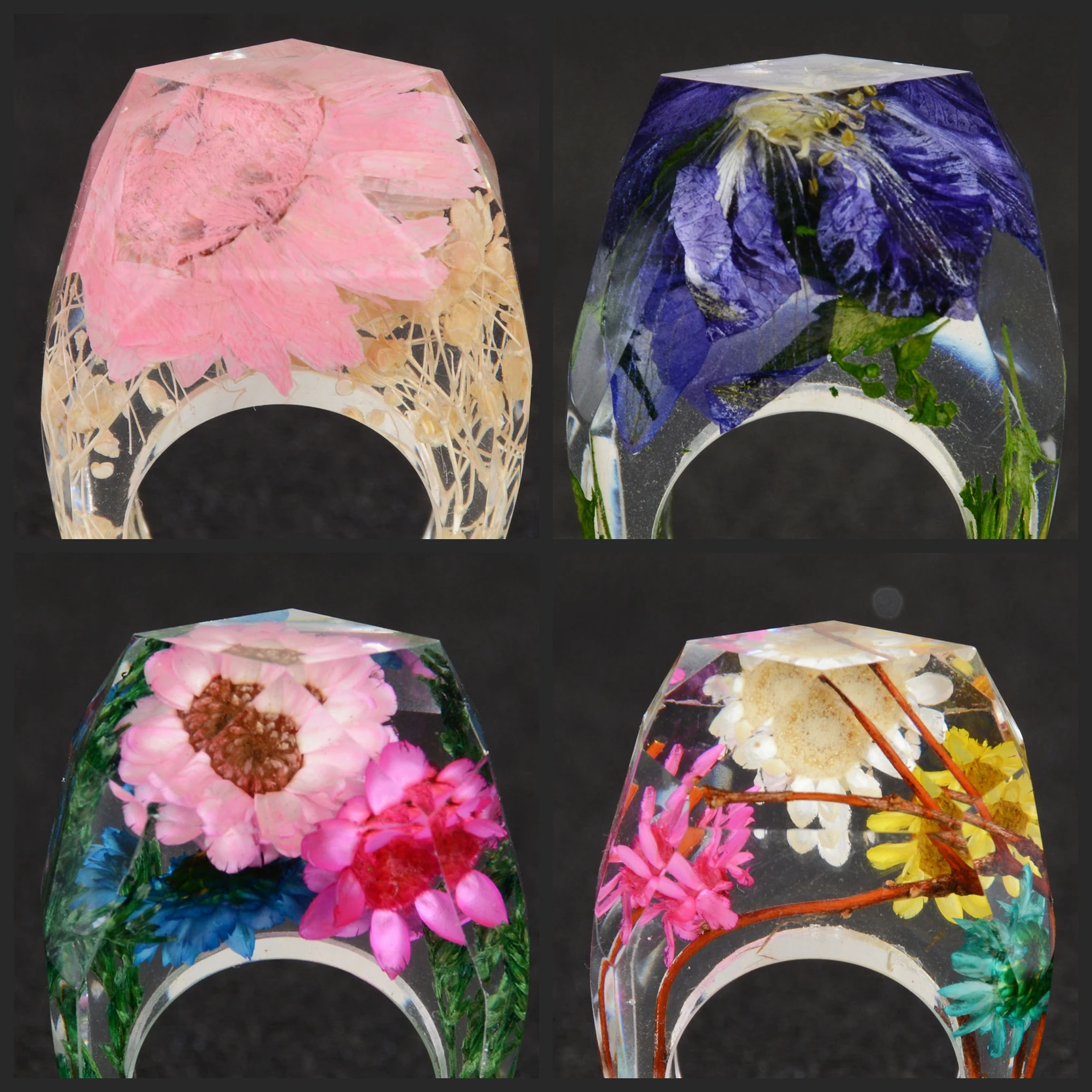 2019 настоящие сушеные цветы Золотая фольга бумага внутри смола кольцо для женщин