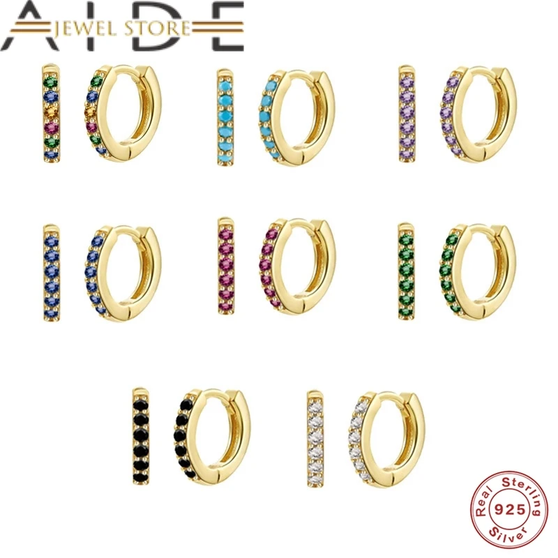 Aide 7 мм 925 стерлингового серебра Радуга серьги кольца с цирконом для женщин