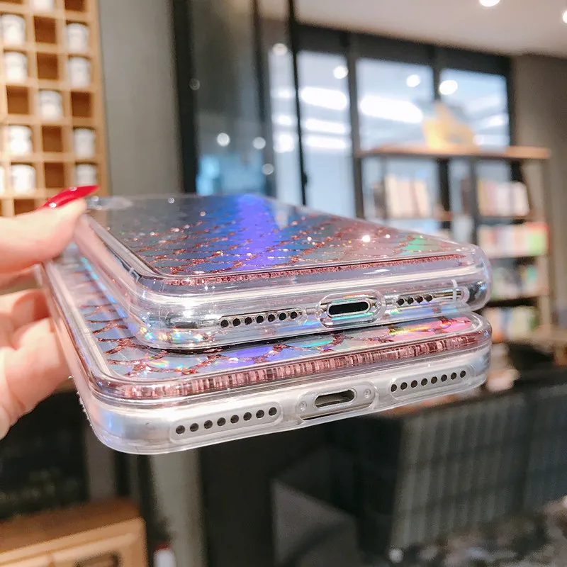 

Plating fish scale quicksand phone case for iphone xr luxury design cover for iphone 8 7 Plus 11 Pro max x xs bling woman funda