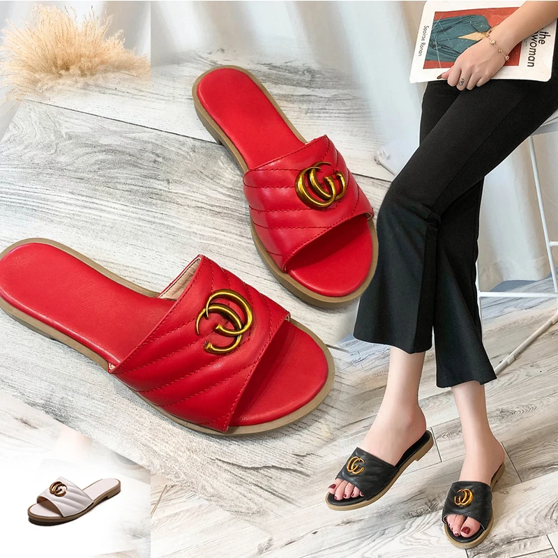 Женские шлепанцы цвет белый черный красный Новинка 2019 года модные летние пляжные