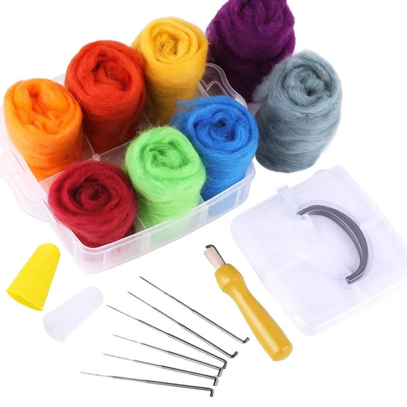 

LMDZ Needle Felting Kit,8 Colors Fibre Wool Yarn Roving with Plastic Storage Box, Needle Felting Starter Kit for DIY