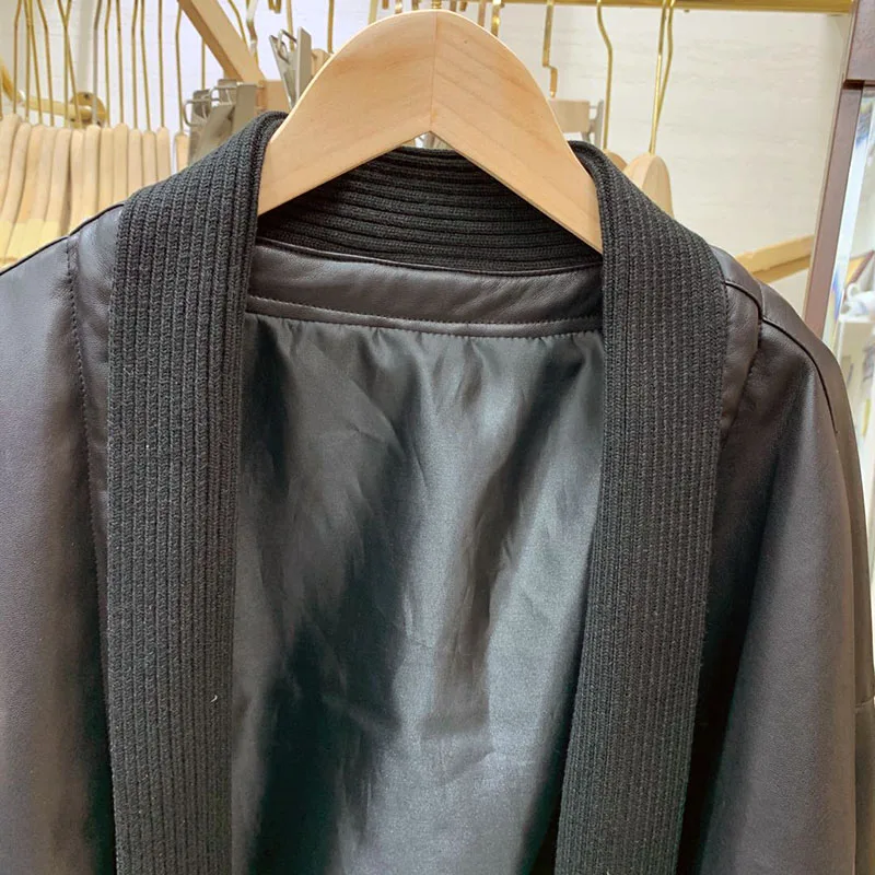 

European New Fashion Knitted Stitching Leather Jacket Women's 2020 Autumn Leopard Print Cardigan Short Motorcycle Jacket Coats