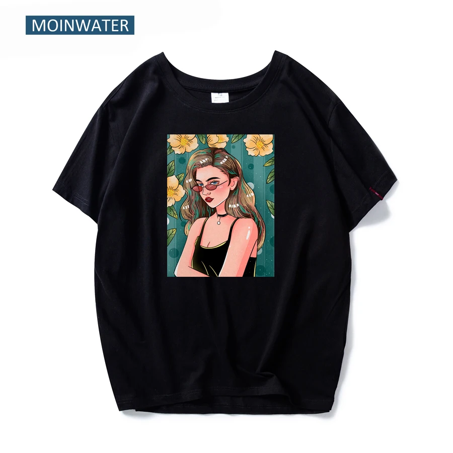 MOINWATER 2020 модная женская летняя футболка s Lady 100% хлопок белые футболки и топы с