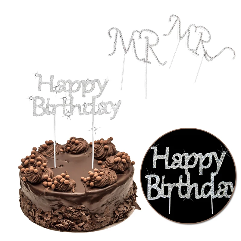 С Днем Рождения вставка для торта с днем рождения украшением в виде кристаллов