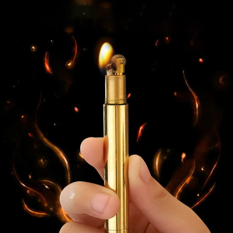 

2023 Mini Brass Portable Kerosene Oil Lighter For Cigarette Luxury Small Vintage Gold Gasoline Fuel Fire Starter Dropship