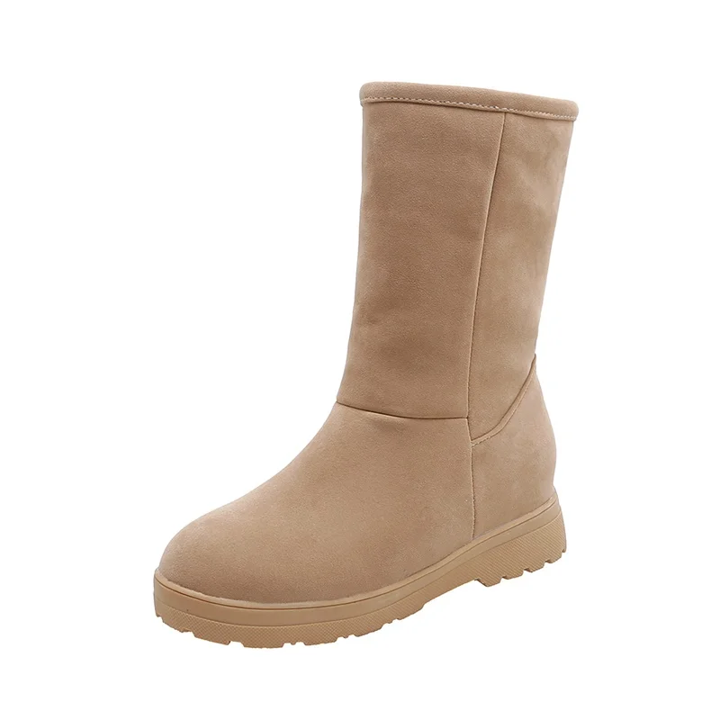 khaki EGONERY/ г., новые зимние сапоги в сдержанном стиле удобная женская обувь на платформе с круглым носком на среднем каблуке, большие размеры Прямая - Цвет: khaki