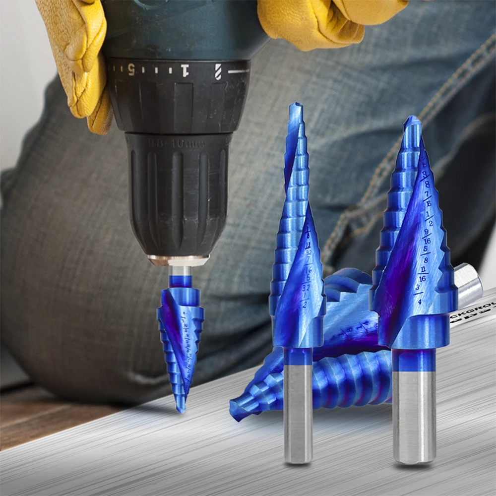 売却 ステップドリルビットセット 5 個hssスパイラル溝木金属穴カッターコアコーンドリルビット