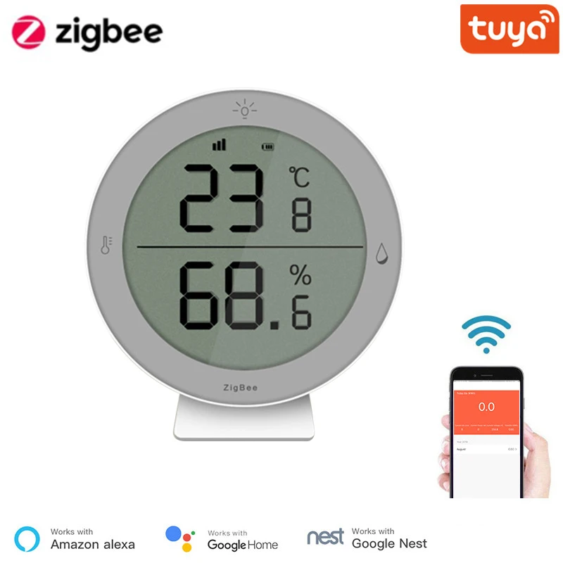 

Датчик температуры и влажности Tuya ZigBee 3,0, Lite термометр с ЖК-дисплеем, работает с Alexa Google Assistant и Zigbee Hub
