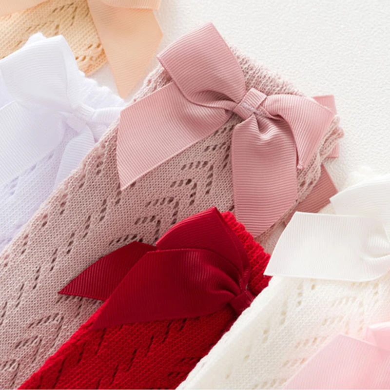 

Summer Baby Girls Socks Toddlers Bow Long Sock Kids Knee High Soft Cotton Mesh Spanish Style Children 0-5 Years Breathable Socks