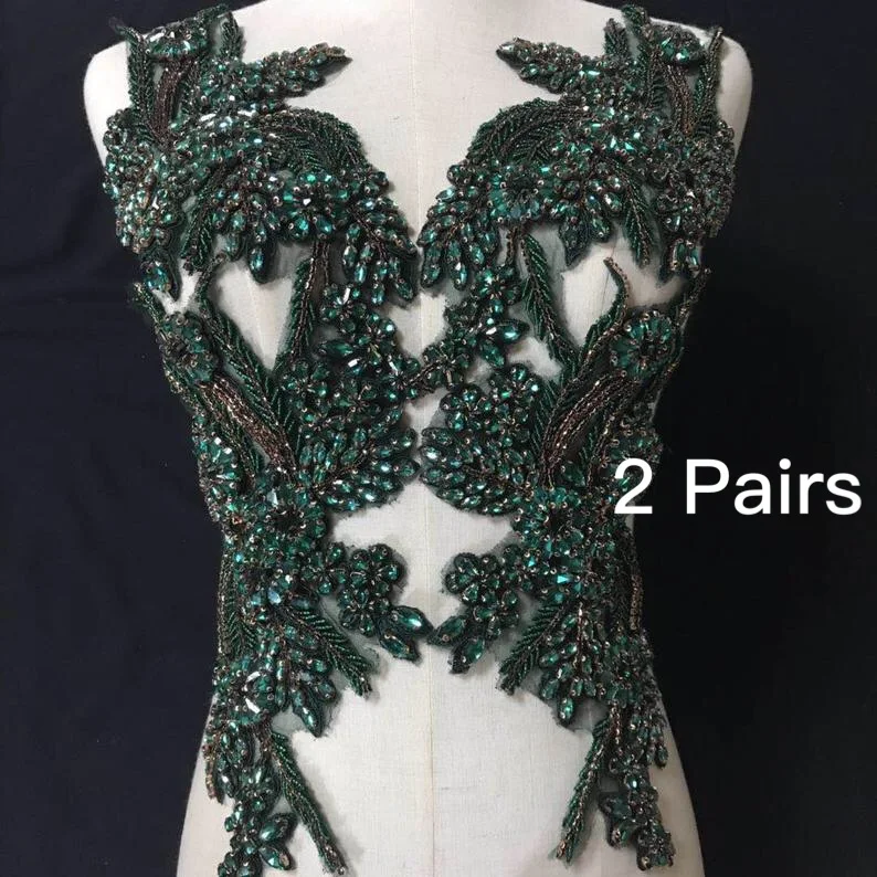 2021 зеленый Люкс Аппликация со стразами и бусинами с 3D искусственный цветок для