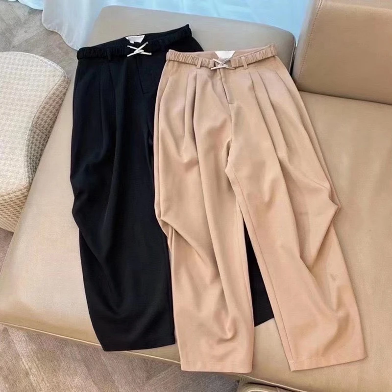 

GALCAUR Black Casual Ruched Trouser For Women High Waist Loose Patchwork Button Harem Pants Female 2021 Spring Clothing Fashion