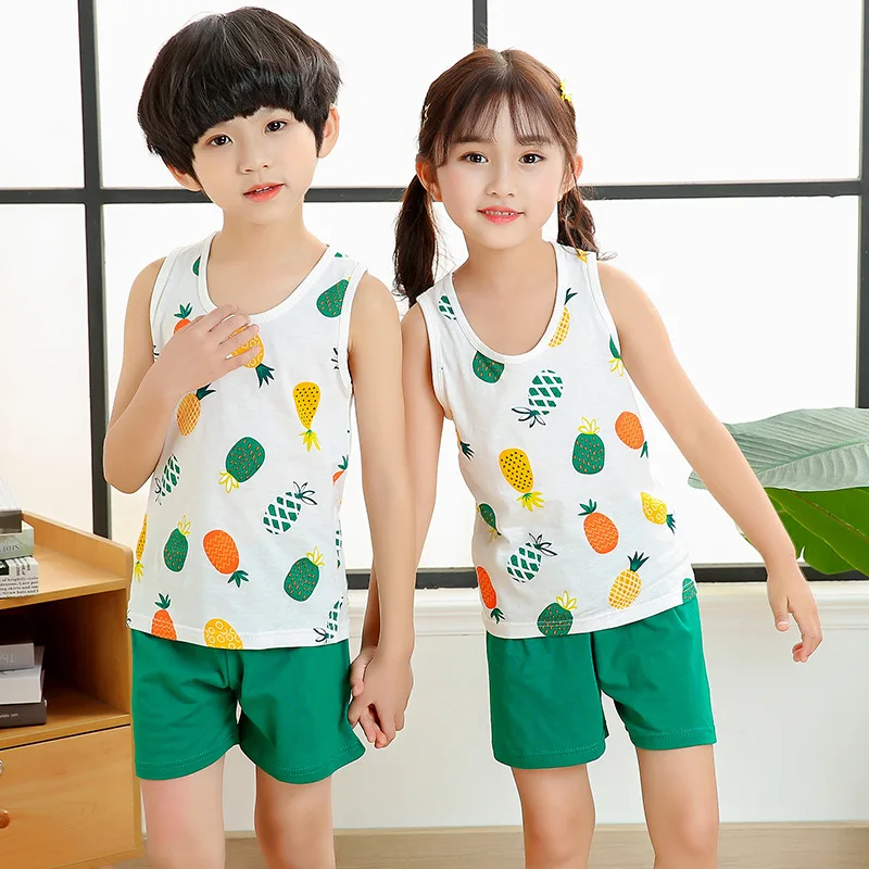 Kids Pajamas 2020 Summer Girls Boys Sleepwear Nightwear Baby Infant Clothes Cartoon Pajama Cotton Children's Pyjamas Vest Suits | Мать и