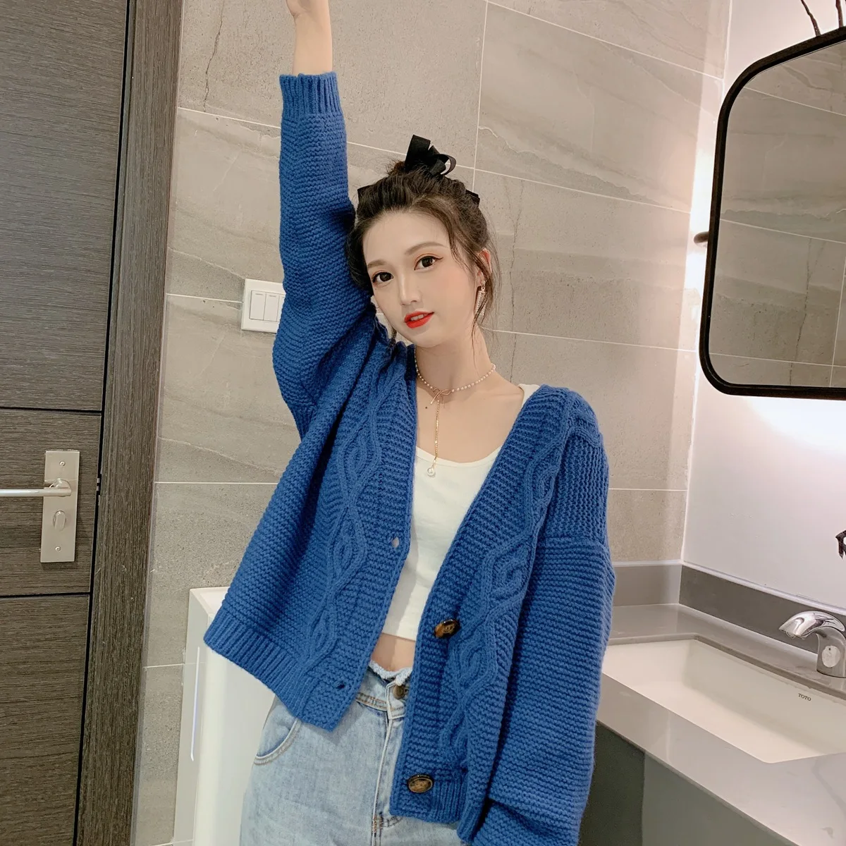 

2020 Autumn Winter Women Sweater Cardigans Oversize V neck Knit Cardigans Girls Outwear Korean Chic Tops Suete Mujer Poncho