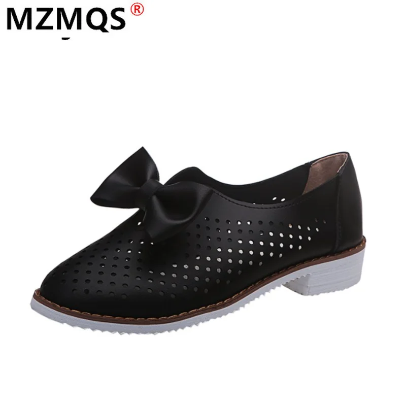 

2021 Summer New Women's Flats Outdoor Hollow Out Breathable Bow-knot Casual Loafers Comfortable Light Low-heeled Women's Shoes