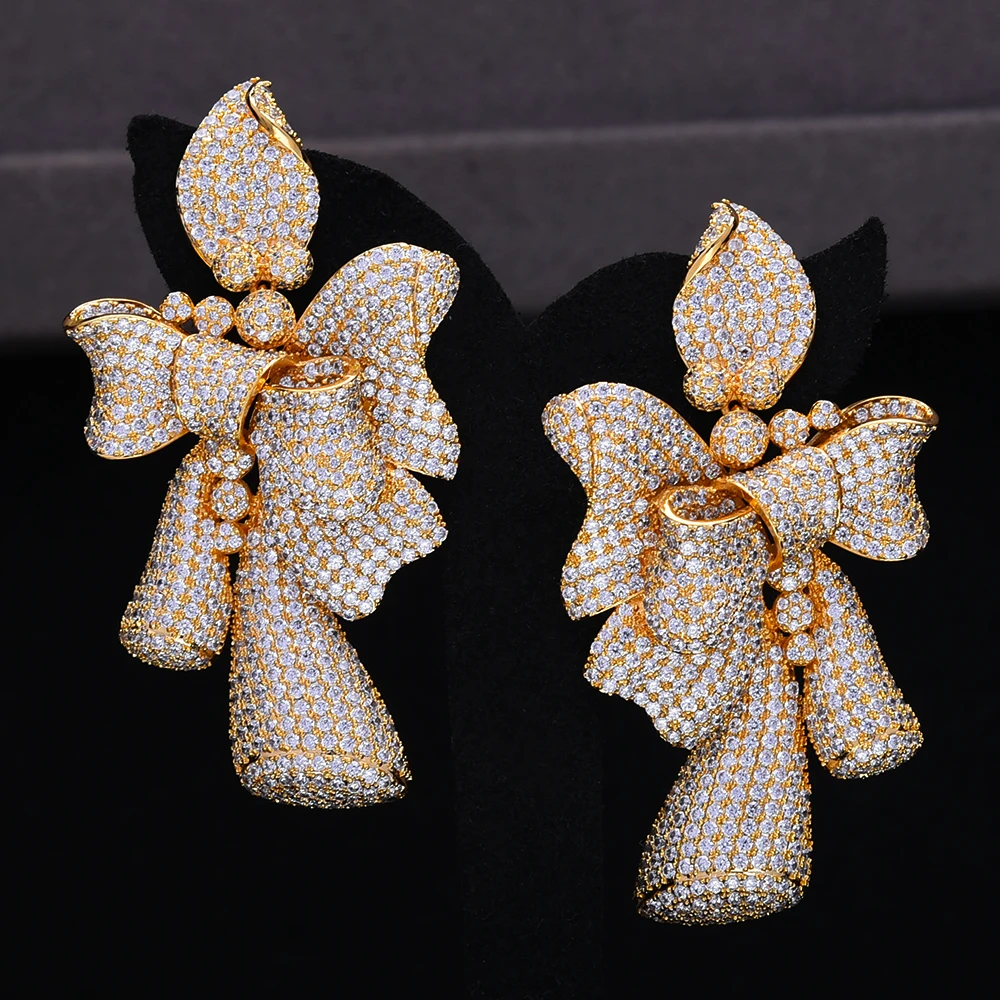 GODKI роскошный комплект из 4 предметов ожерелье с бантом серьги наборы кубический