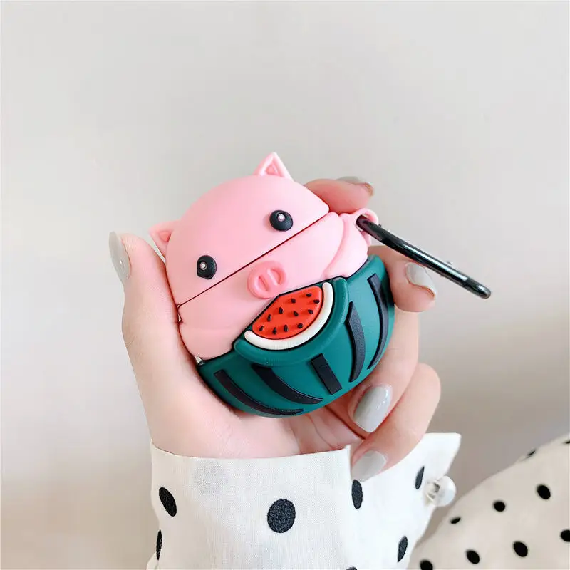 E Для Apple AirPods Piggy Butt чехол 3D милый мультфильм о розовой свинье арбуз беспроводные наушники крышка для Airpods 2 Earpods аксессуары - Цвет: E