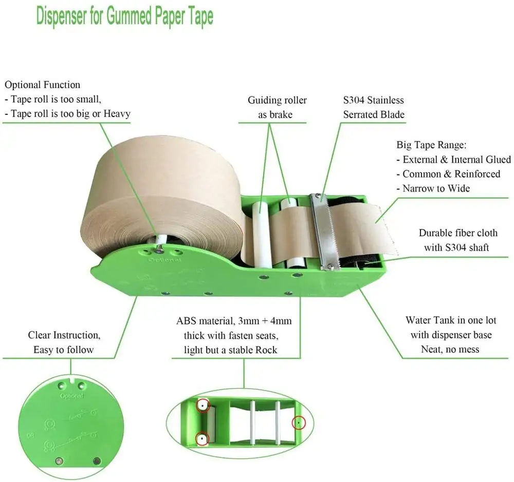 Активируемый водой клейкая крафт Бумага лента упаковка диспенсер зеленый Крафт