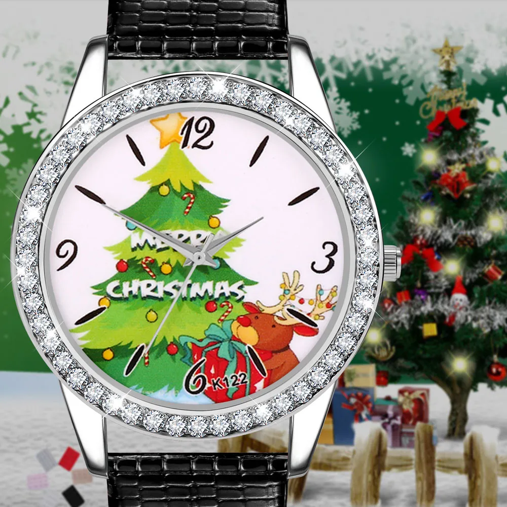 2020 часы Аналоговые Санта Клаус и Дерево наручные женские кварцевые модные