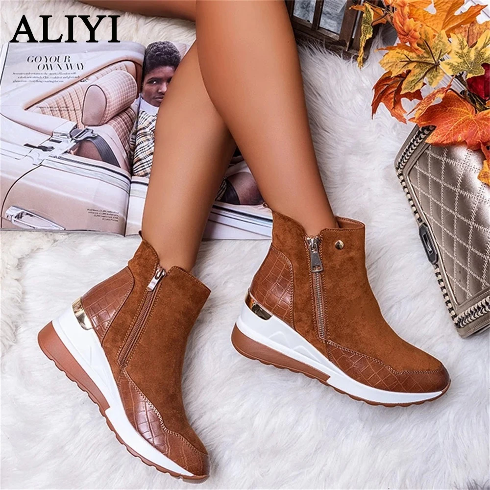 Женские ботильоны из искусственной кожи кроссовки на танкетке молнии и высокой