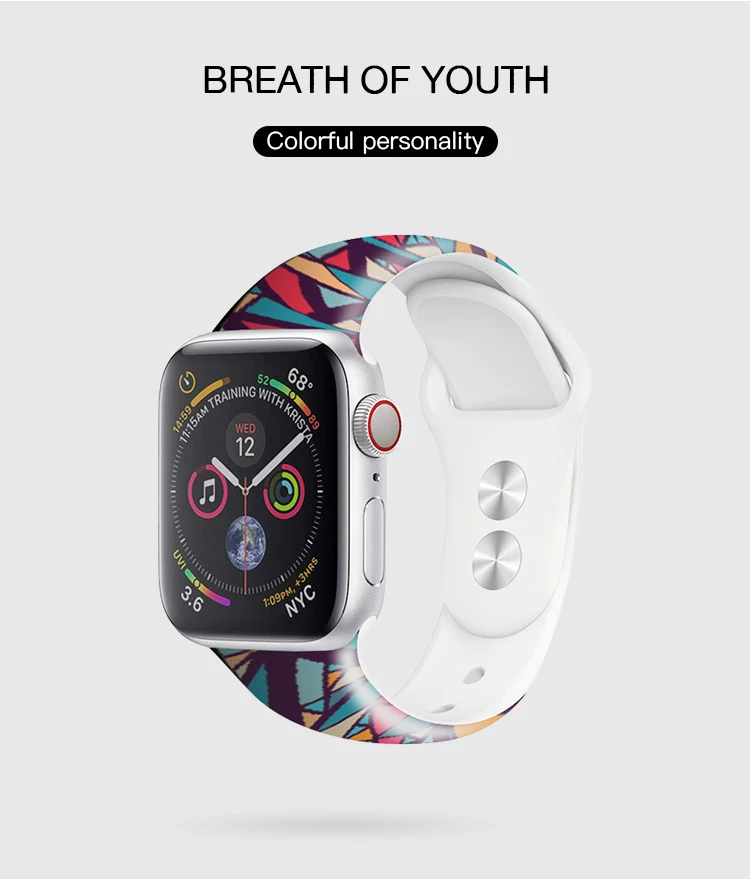 40mm 44mm Printing Watch Bands For Apple Watch 4 Rubber Strap Sport Bracelet 42mm 38mm For Iwatch 3 2 1 Accessories