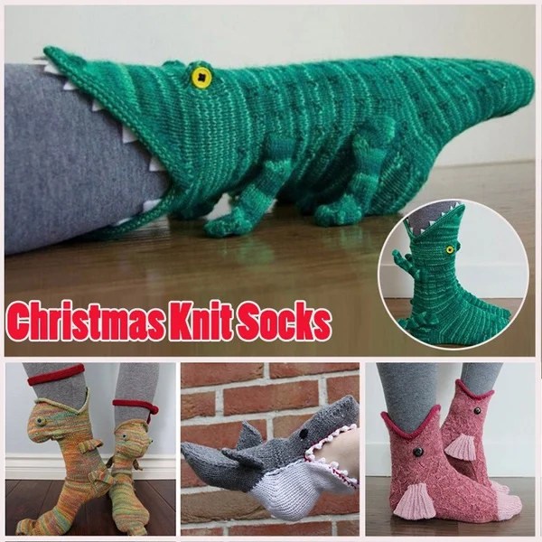 

2021 Christmas Socks Knitted Shark Crocodile Socks Winter Warm Socks Men Women Cute Cartoon Floor Socks Funny Socks Xmas Gifts