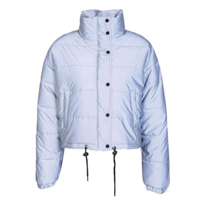 Женские облегающие куртки-пуховики, светоотражающие, однотонные, серые, на молнии, на пуговицах, зимнее пальто, длинный рукав, хлопок, тонкое Болеро для женщин