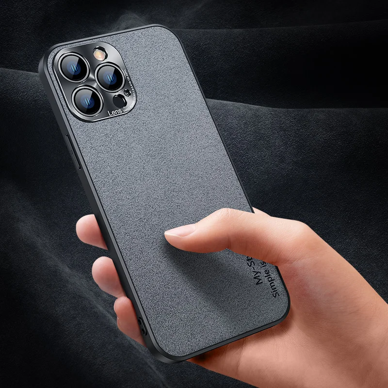 Genuine Suede Leather Phone Case For Apple iPhone 13 Pro Max 12 Matte Slim Anti-Fingerprint Warm Soft Camera Armor Back Cover